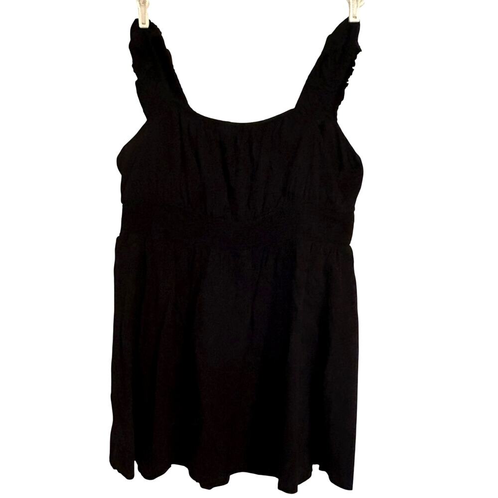 Old Navy Black Dress Top 2X Peasant Black Sleeveless Ruched Cinched Waist Casual